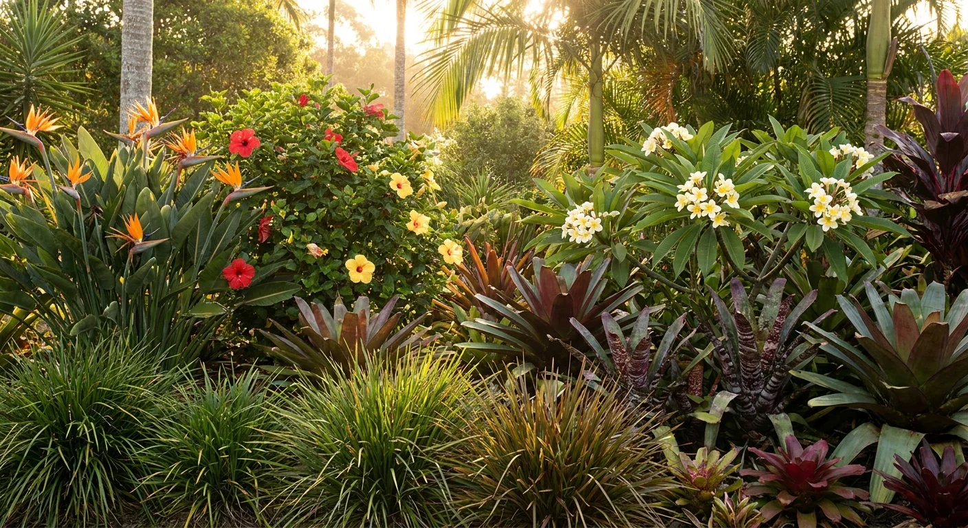 Lush subtropical garden bed with native plants on a Gold Coast property